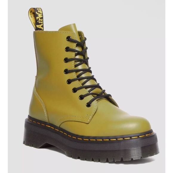 DR . MARTENS JADON BOOT SMOOTH LEATHER PLATFORMS ANTIQUE OLIVE 8 L/ 7 M - Picture 2 of 9